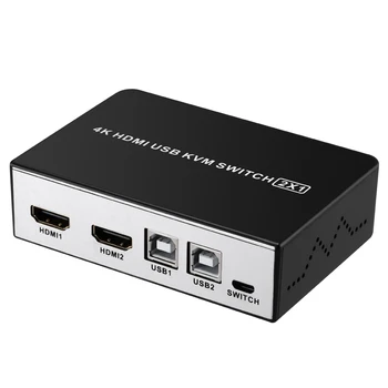 

4K HDMI USB KVM Switch Box 2 Ports Selector Showing HD Monitor Display 4 USB Devices for Desktop Button Switch Hot key Switch