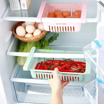 

2Pack Retractable Fridge Drawer Organizer Refrigerator Freezer Shelf Storage Box Adjustable Pull-Out Space Layer Holder