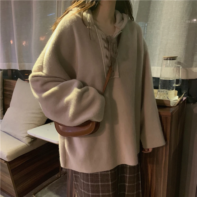 Женская одежда, свитшоты moda feminina, одноцветные женские толстовки с длинным рукавом и пуловеры, кружевные, простые, vetement femme, с капюшоном