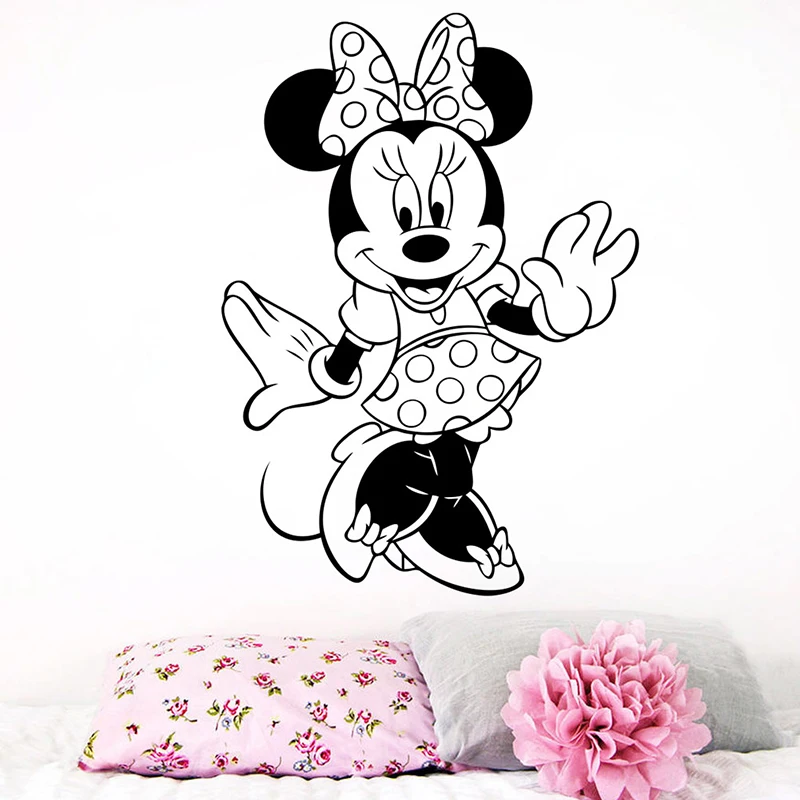 Disney Minnie Mouse Wall Art Decal Cartoon Character Wall Stickers Girls Room Nursery Decor Removable Vinyl Minnie Mouse Sticker