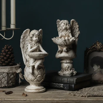 

Creative Angel Boy Sitting On Lotus Holding Plate Statue Home Decor Crafts Room Objects Office Resin Figurines Wedding Gifts