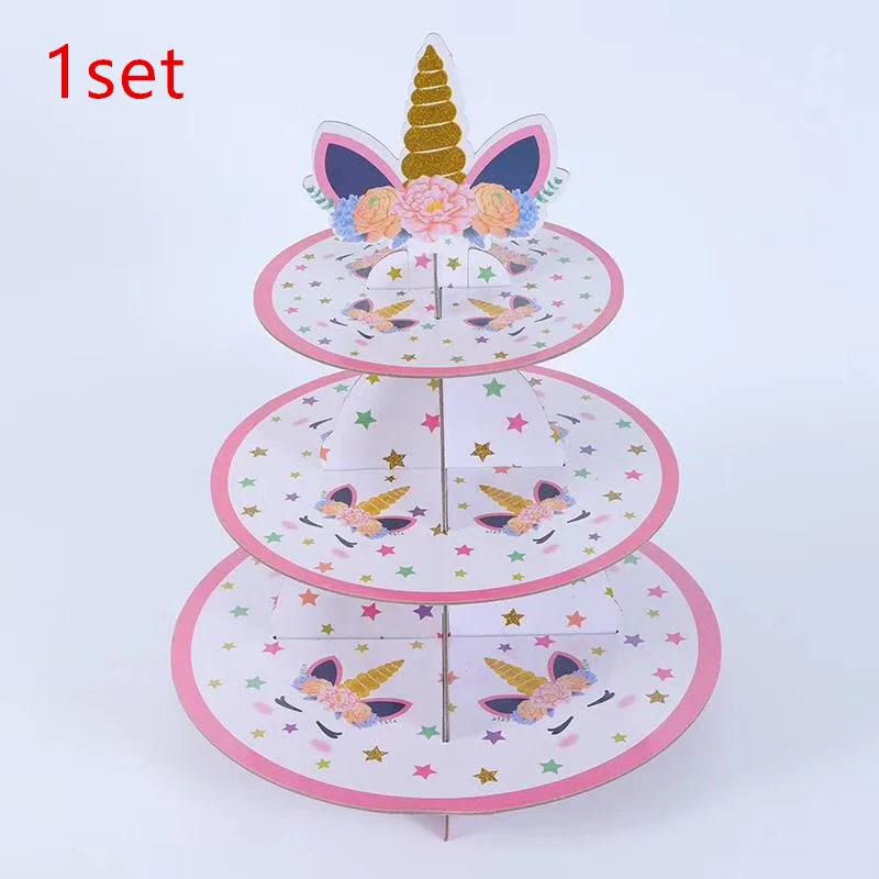 Cake Stand 1set 10 шт., розовые тарелки с единорогом, вечерние принадлежности для детского душа, одноразовые тарелки с единорогом, украшения для дня рождения, тарелки с единорогом - Цвет: Cake Stand 1set