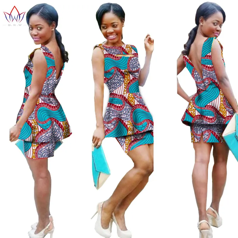 Африканское платье для женщин bazin riche африканская одежда Комплекты из 2 предметов Африканский Принт шорты комплект без рукавов африканская одежда для женщин WY1722 - Цвет: 17