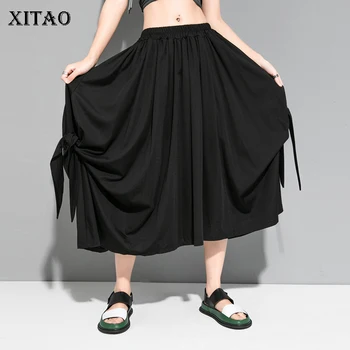 

XITAO Pleated Drawstring Skirt Fashion New Women Elastic Waist 2020 Autumn Goddess Fan Casual Style Loose Black Skirt ZP1551