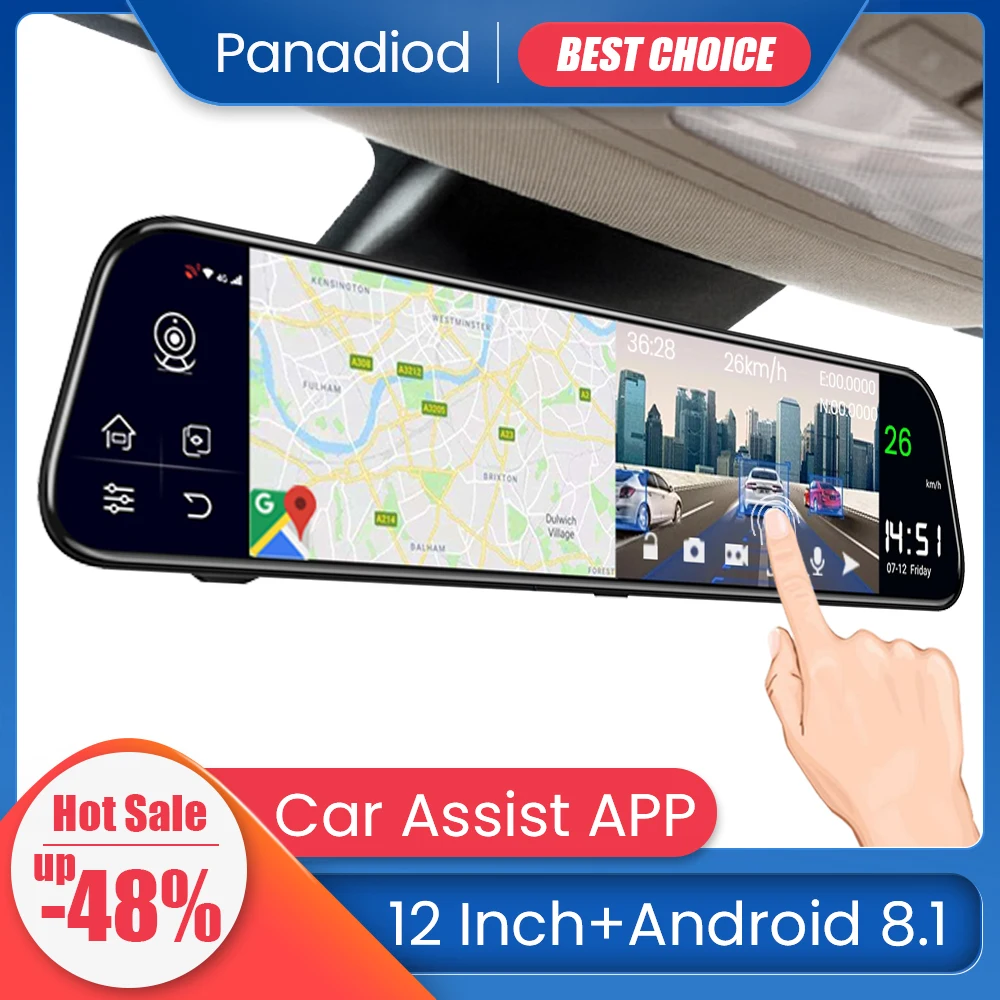 

12 Inch Car DVR Android 8.1 4G WiFi GPS Navigation Rearview Mirror Auto Recorder Car DVR Mirror Dash Camera FHD Car Mirror VIde