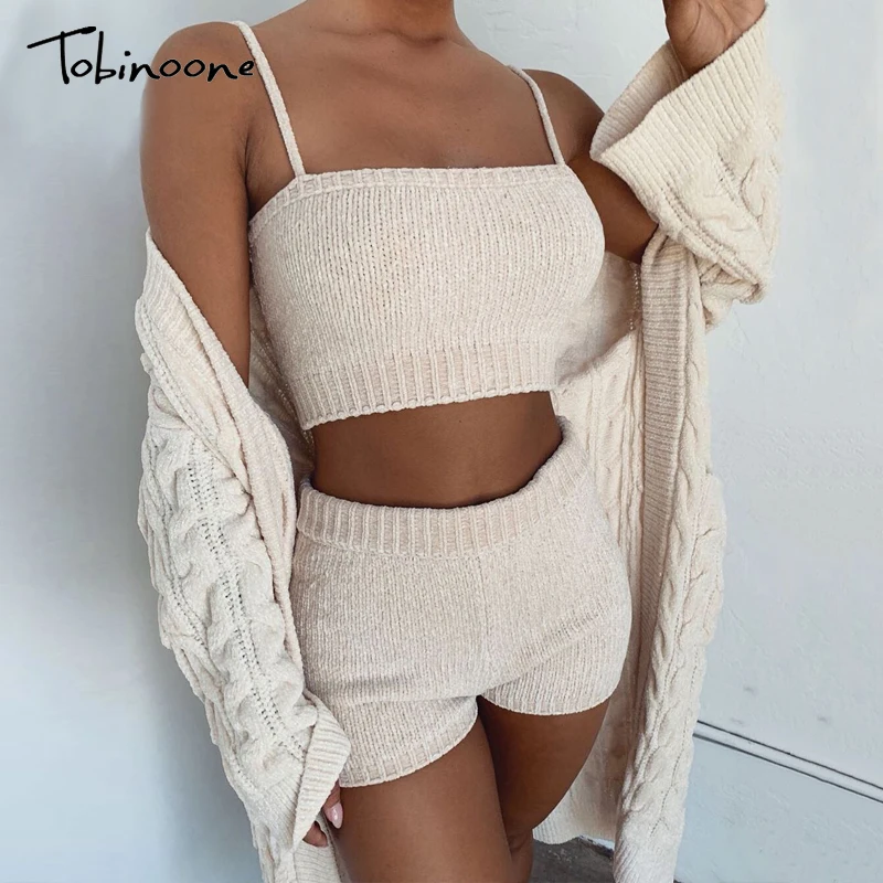 

Tobinoone Two Piece Set 2 Piece Set Women Winter Ribbed Crop Top And Shorts Set Matching Sets Woman Two Pieces Outfits Pink