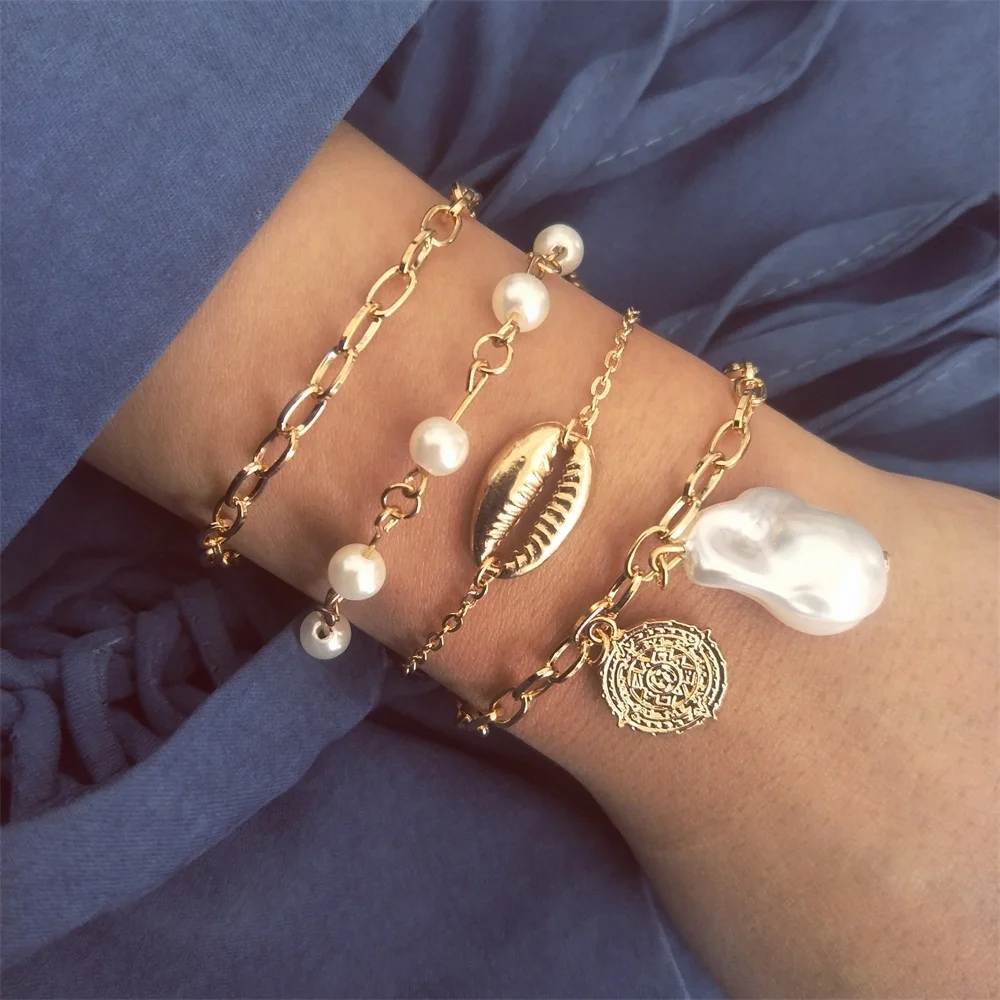 4 шт./компл. классические женские браслеты Бамбуковая цепочка перламутровая