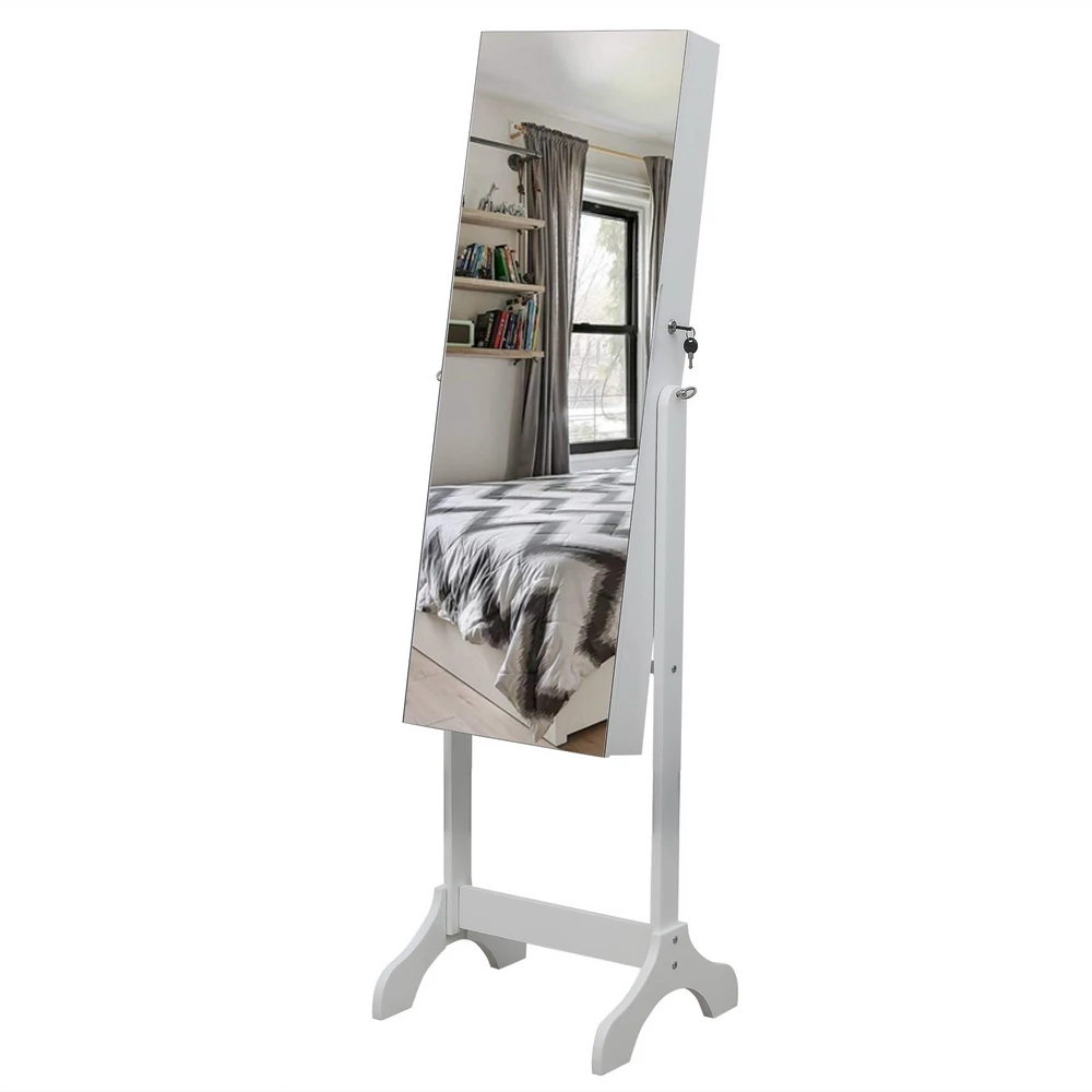 

Full Mirror Cabinet Wooden Floor Standing 4-Layer Shelf With Inner Mirror Jewelry Storage Adjustable White[US-Stock]