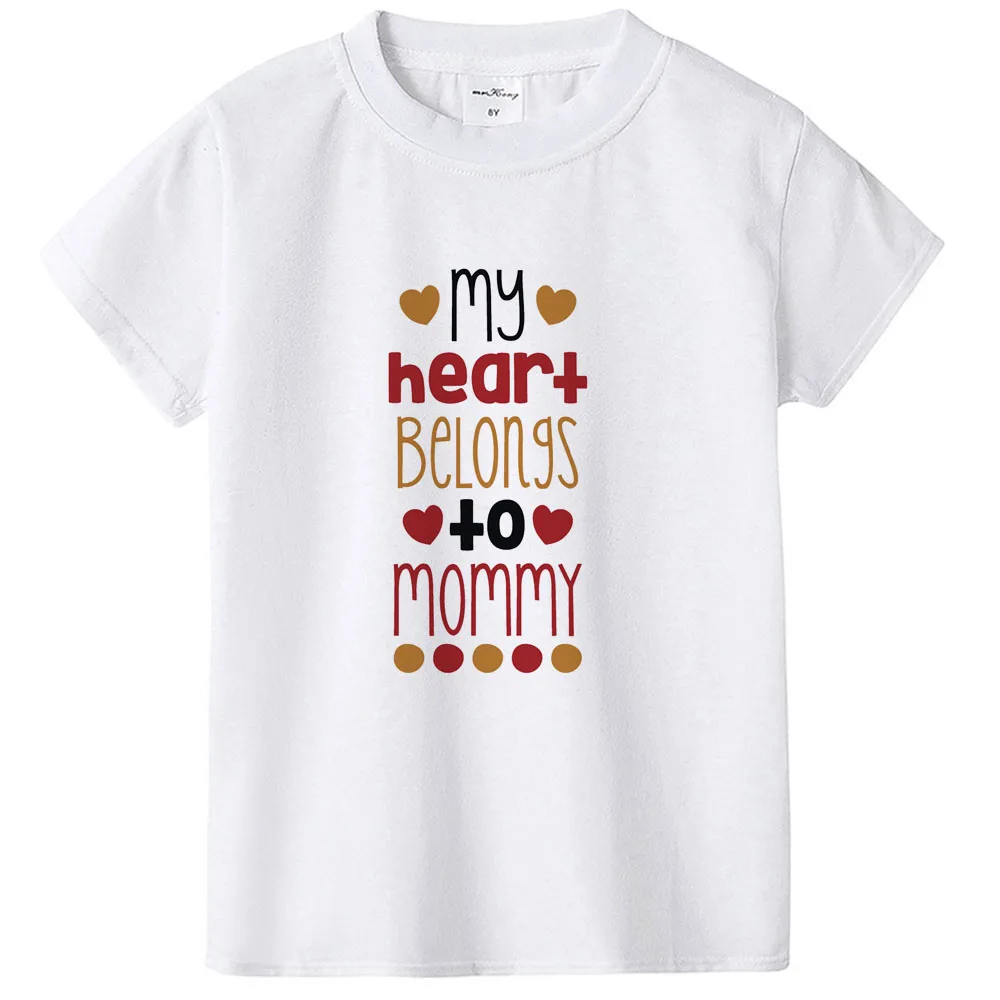 Футболка с принтом «My Heart is To Mommy» летняя футболка с короткими рукавами для мальчиков и девочек повседневные футболки в подарок на день матери