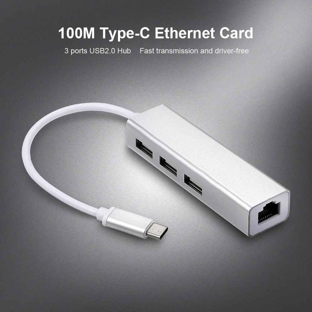 USB 2,0 type-C 3 порта концентратор Быстрый Ethernet адаптер RJ45 100 Мбит/с сетевой карты расширения конвертер