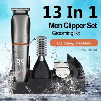 

13 in 1 Digital Hair Clipper Rechargeable Electric Hair Trimmer Cordless Haircut Beard Cutter Shaver Adjustable Blade Men Barber