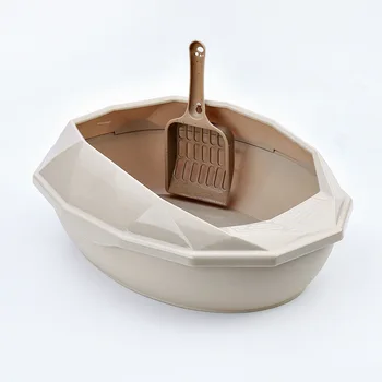 

Diamond Type Large Cat Toilet Semi Fenced Pet Cat Litter Box Plastic Splash Proof Household Pet Toilet Cleaning Supplies