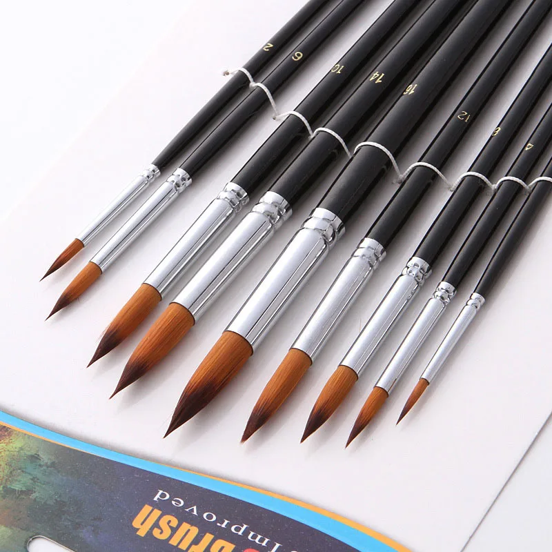9 шт./лот, креативные Профессиональные Нейлоновые акварельные кисти с длинной деревянной ручкой, гуашь, акриловая кисть для рисования, ручка, художественная ручка - Цвет: 3
