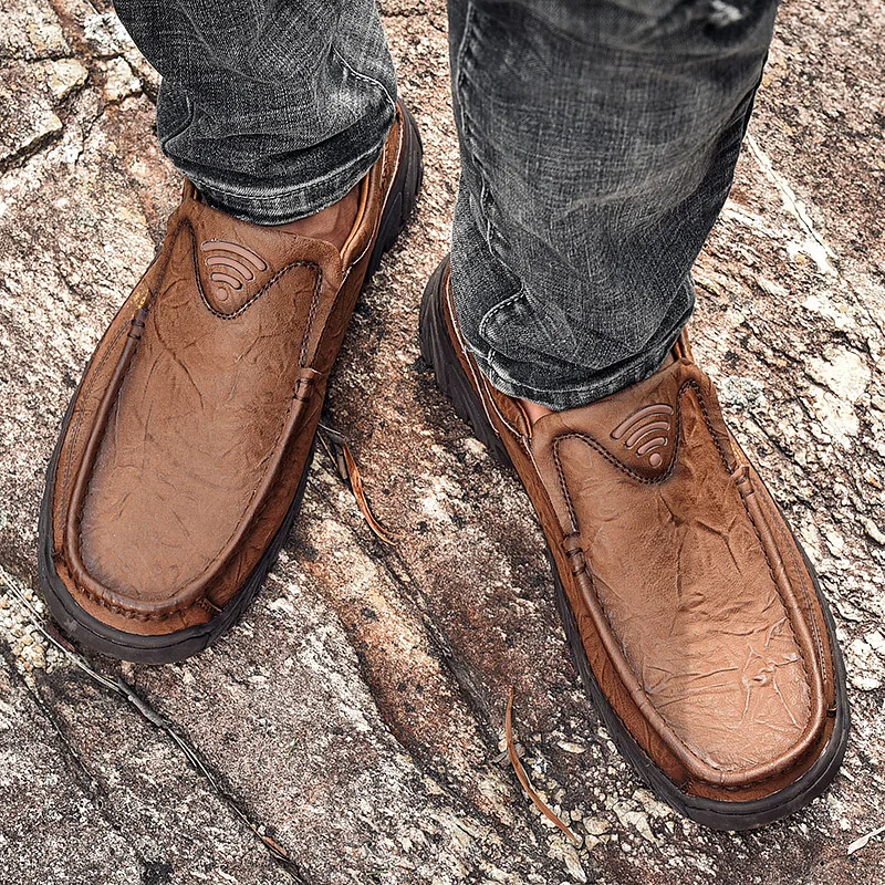 Men Shoes Causal Genuine Leather Luxury Brand Italian Men Breathable Loafers Business Shoes Rubber Slip on Plus Size 38-48
