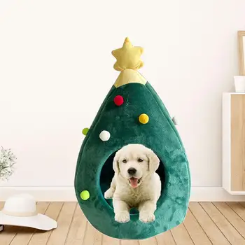 

Breathable Dog Cat Sleeping Nest Foldable Puppy Kitten Warm Lovely Bed Washable Pet Soft Xmas Tree Shape PP Cotton House