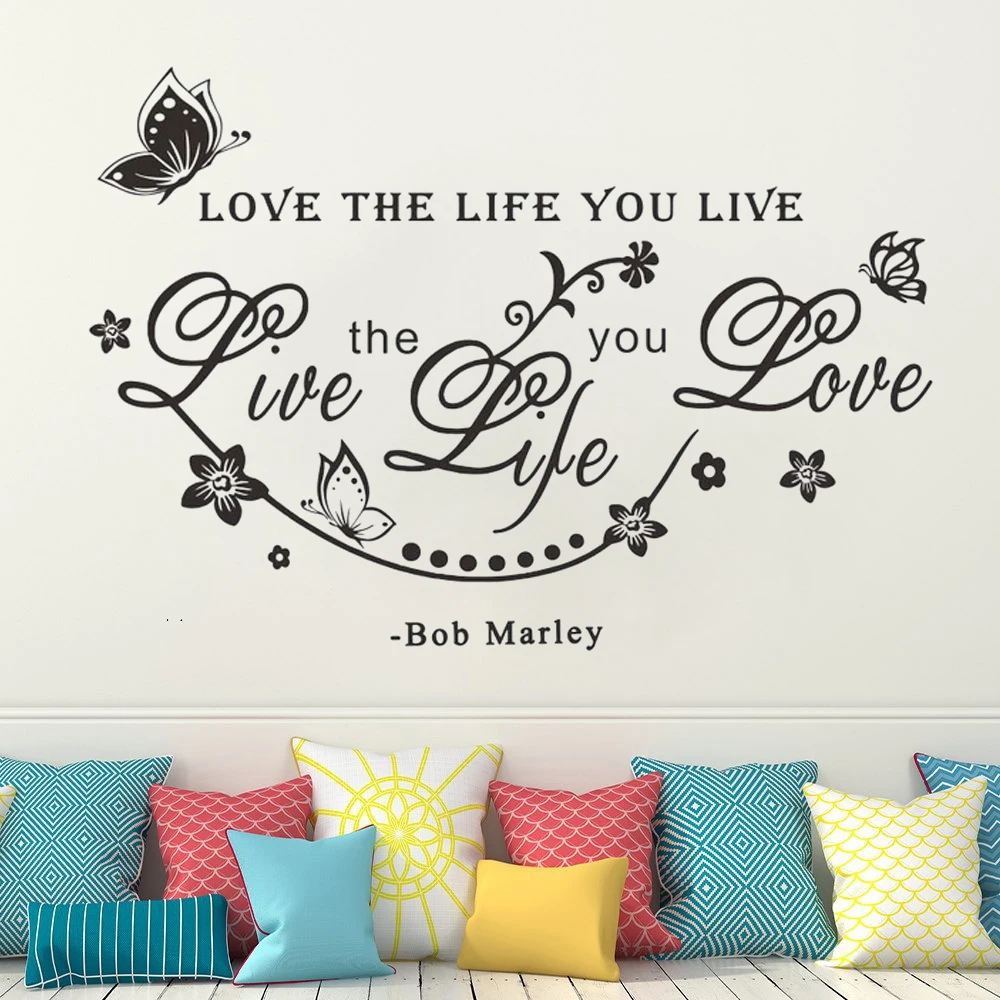 

Flower Vine Butterfly English Proverbs Wall Stickers Vinyl Live Laugh Love Butterfly Flower Decals Livingroom Decor Mural HJ0267