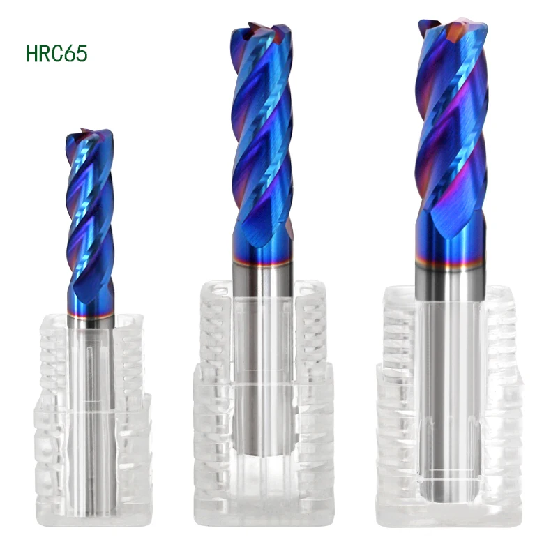 HRC65 4 желобками из вольфрама Сталь карбида с покрытием Алюминий Покрытие Синего