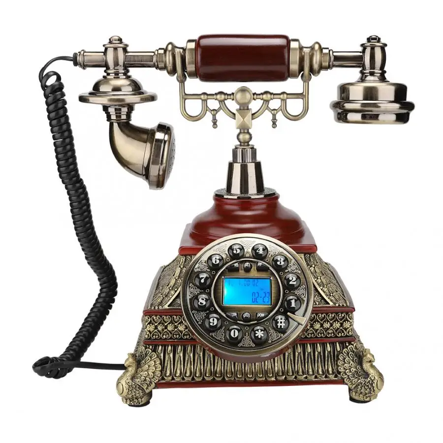 

MS-008A Imitation Wood + Bronze Classical Retro Telephone Home Decor Desk Phone (Backlit)