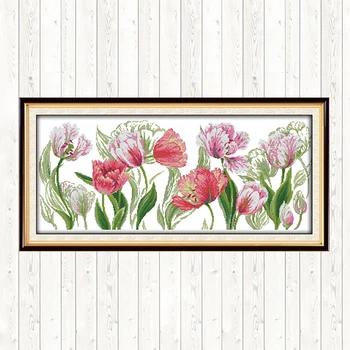 

The Spring Tulips Cross-stitch Flowers Set for Embroidery Kit 14CT 11CT DIY Handmade Needlework Kits DMC Counted Print on Canvas