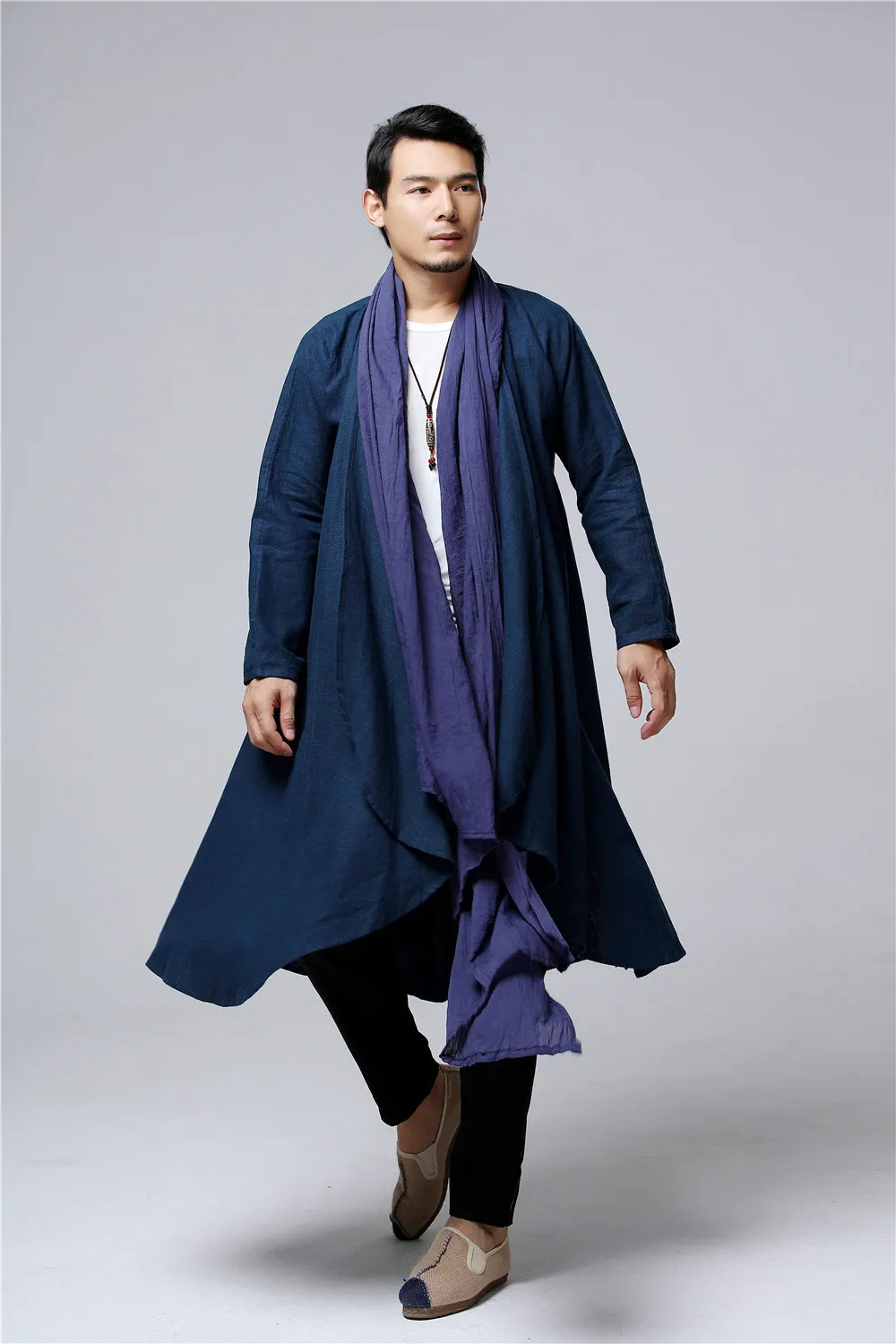 Autumn And Winter New Style Ma Fan Elegant Casual Long Trench Coat Cotton Linen Men'S Wear Long Coat Chinese-style Men'S We