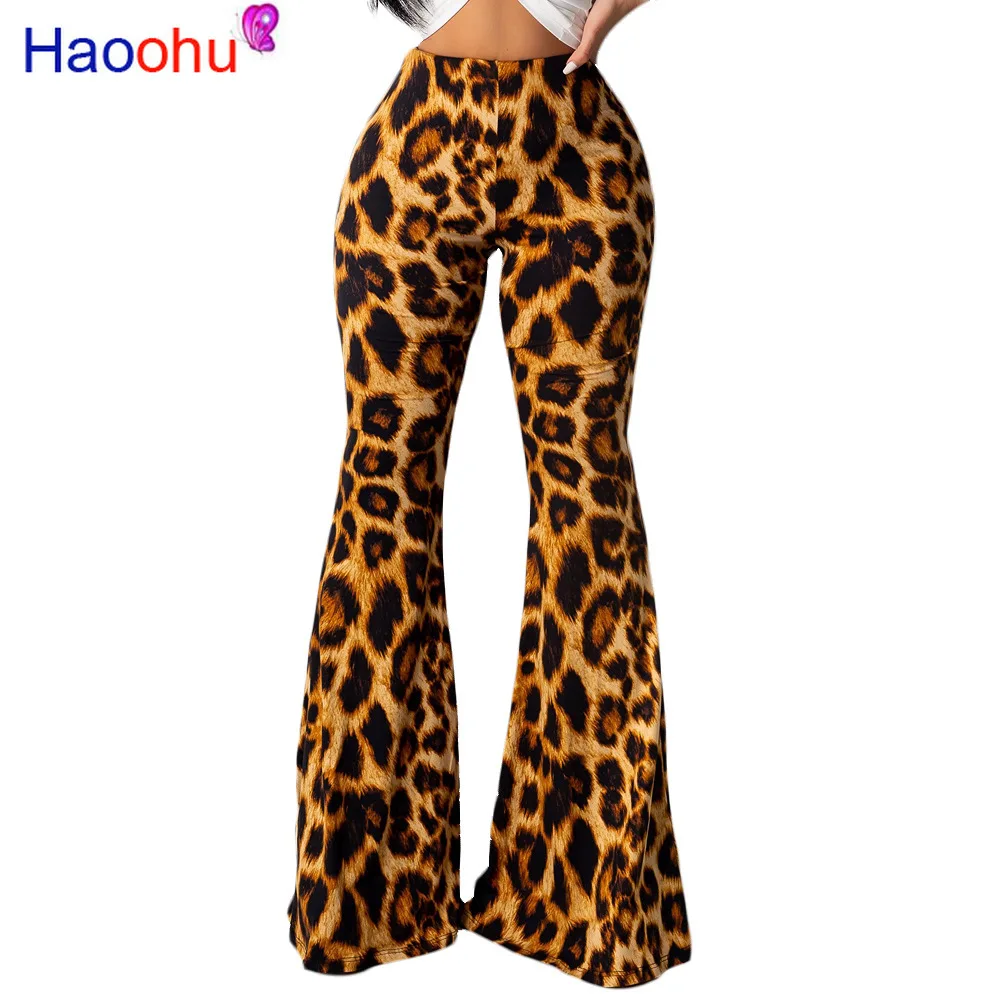 

HAOOHU Casual Leopard Print Ladies Trousers Womens Clothing Wide Leg Pants 2019 fall Streetwear Fashion Elegant Loose Pants