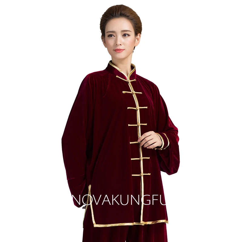 Gold velvet Tai Chi clothing female autumn and winter thick martial arts clothing warm kung fu performance male