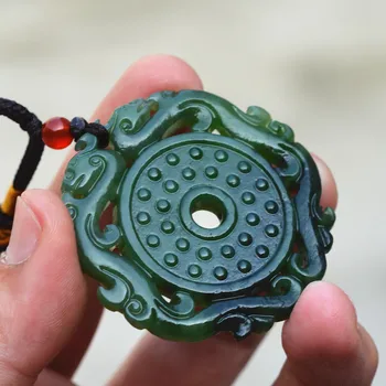 

CERTIFICATE NATURAL GREEN NEPHRITE JADE PENDANT TWO-SIDES HOLLOW OUT PIXIU PEACE BUCKLE PENDANT NECKLACE MEN'S FINE JEWELRY