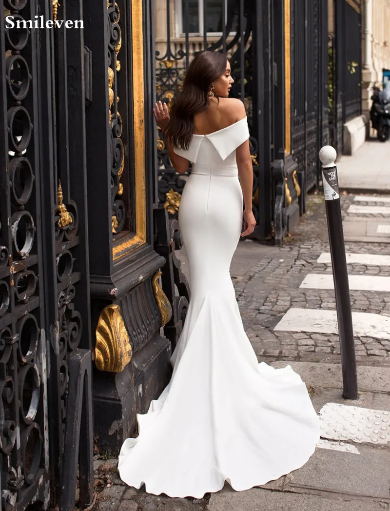 Smileven пляжное свадебное платье русалки с открытыми плечами атласное платье невесты длинное Vestido De Noiva развертки Свадебные платья на прокат