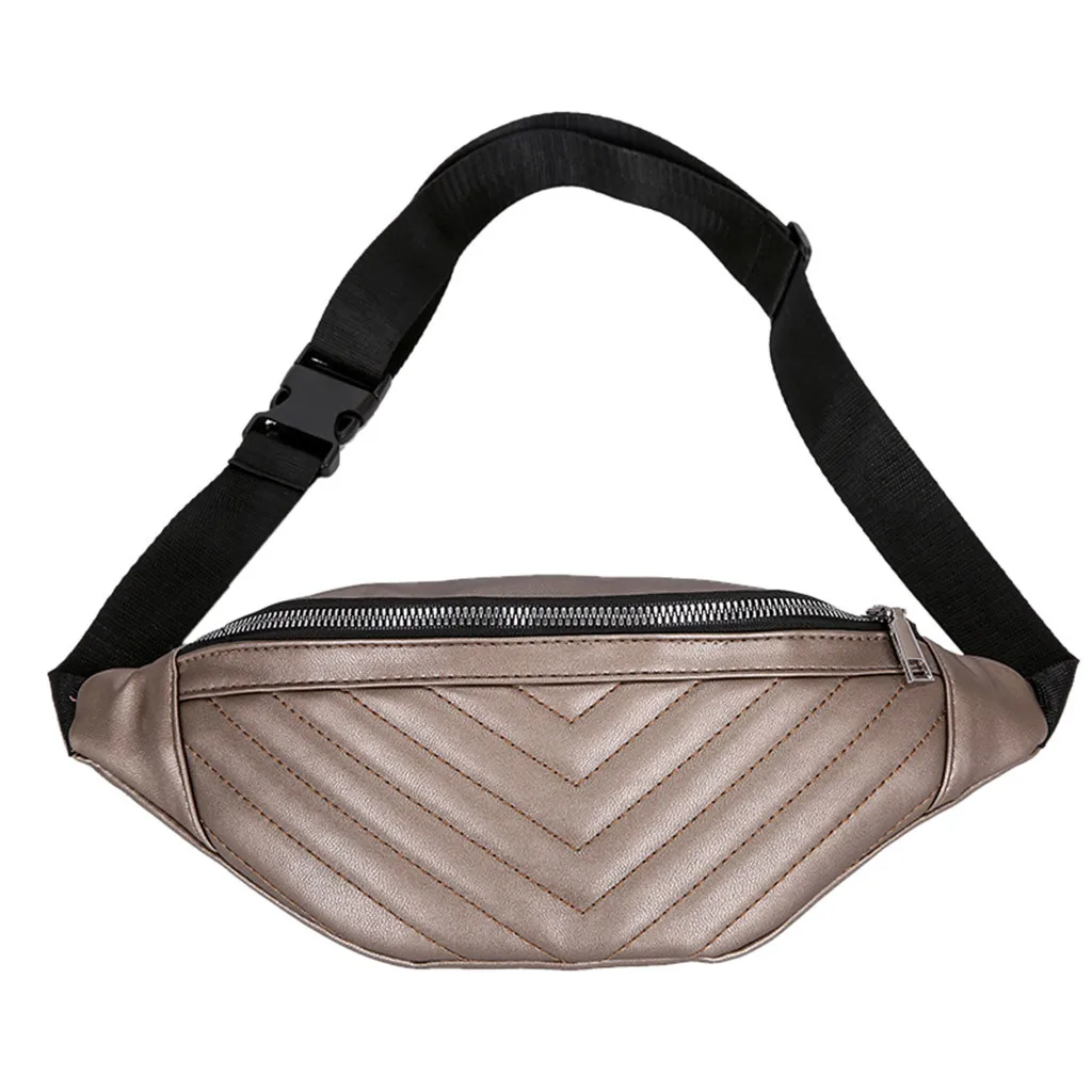 Gold Women Striped Pockets Fashion Fanny Pack Diagonal Chest Phone Purse Travel Versatile Shoulder Bag candy color banana waist bag - Color: Gold