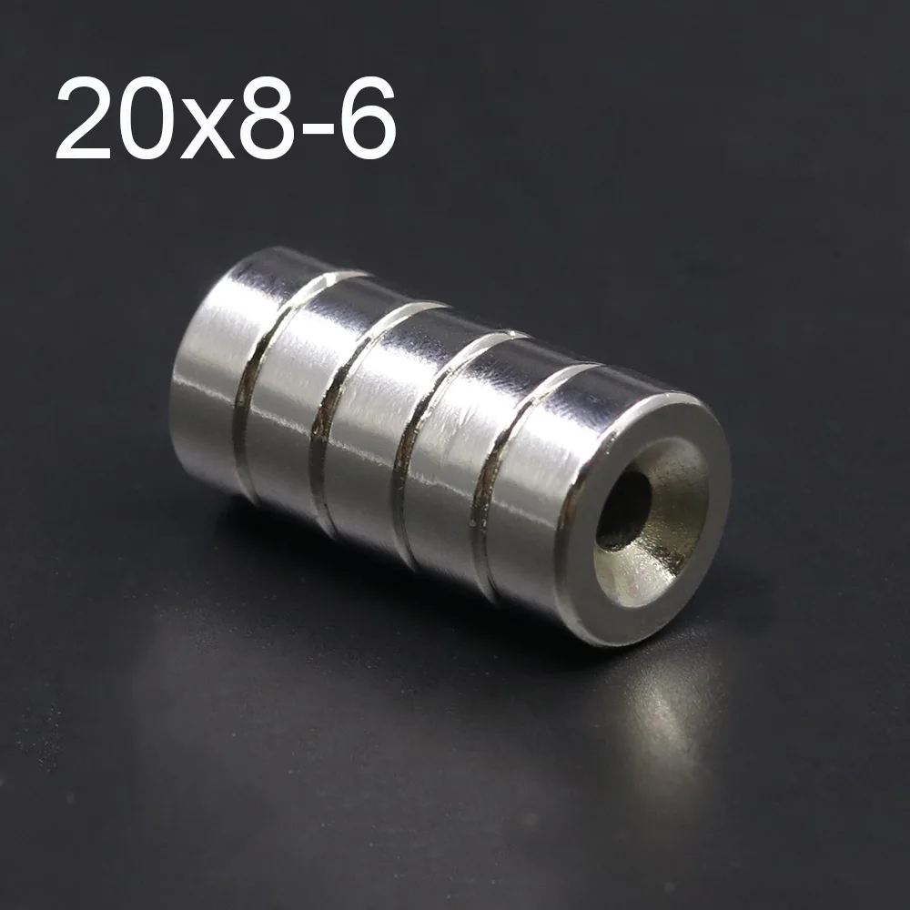 2/5/10 шт неодимовый магнит 20 мм x 8 мм отверстие: 6 мм N35 неодим-железо-боровые виток супер мощный сильный постоянный магнетический imanes диск 20x8-6