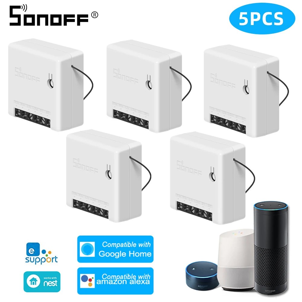 SONOFF MINI WIFI Switch DIY Smart Timer Module 2 Way Control Ewelink APP/LAN/Voice Remote 10A Alexa Google/Smart Home Automation - Bundle: 5pcs