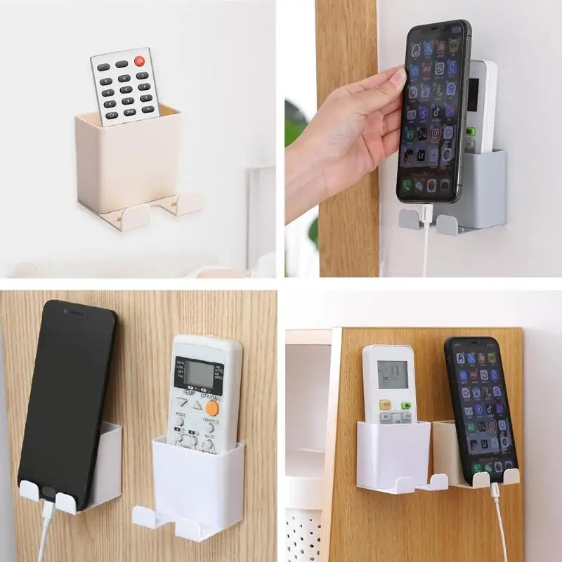 

Multifunctional Phone Plug Holder Wall Mounted Stand Container Remote Control Storage Rack Box Modern Household Decoration