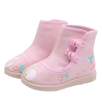 

Kids Shoes Girls Cloth Boots Plus Velve with Embroidery Flower Kids Short Boots Folk-custom Style Snow Shoes ST021