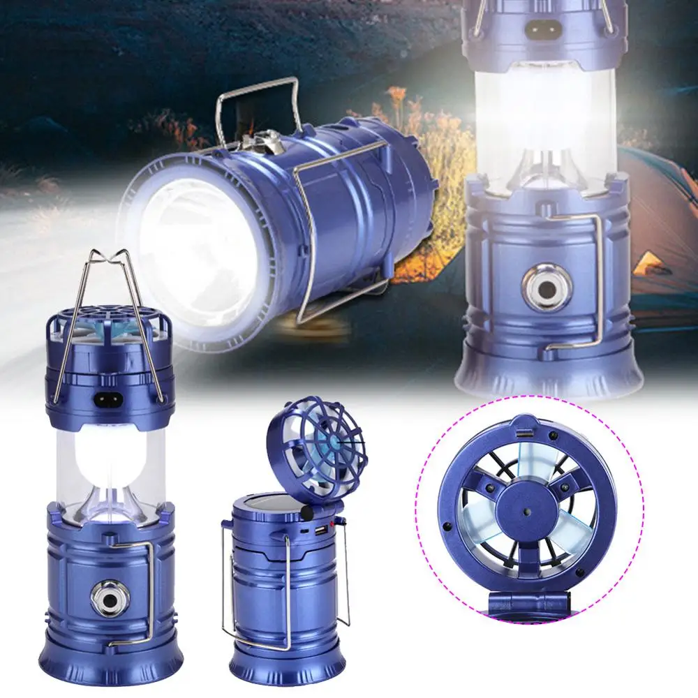 

LED Camping Lantern Super Bright Portable Outdoor Lanterns Solar Powered Camping Lights with Fan Flashlight