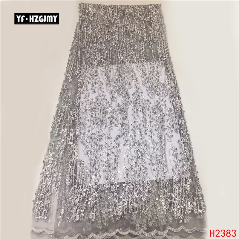 

YF HZGJMY African lace fabric luxury franch mesh fabric high quality silver&orange&pink sequins nigerian tulle lace fabric A2383