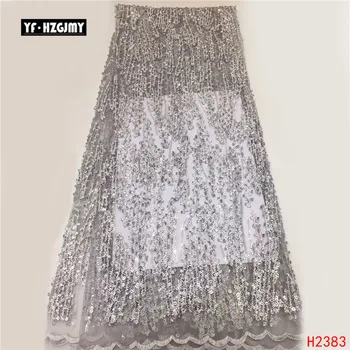

YF HZGJMY African lace fabric luxury franch mesh fabric high quality silver&orange&pink sequins nigerian tulle lace fabric A2383