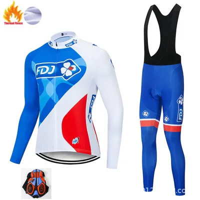 Vciq Pro Team FDJ зимняя велосипедная майка 9D брюки набор MTB униформа Одежда для велосипеда Мужская теплая шерстяная велосипедная одежда
