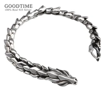 Trendy Men Bracelet 100% 925 Sterling Silver Jewelry Vintage Thai Silver Domineering Dragon Shaped Bracelet Gift