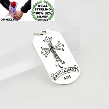 

OMHXZJ Wholesale HD45 European Fashion Woman Birthday Party Gift Vintage Rectangle Cross 100% 925 Sterling Silver Pendant Charm