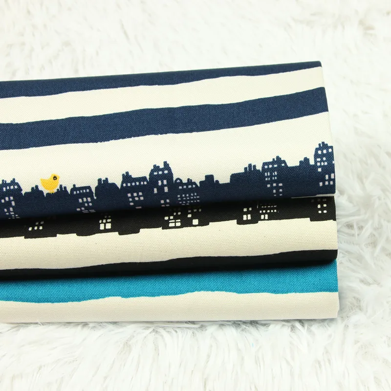 

half yard import oxford fabric with stripe building little bird print fabric 100% cotton handmade DIY sewing material T656