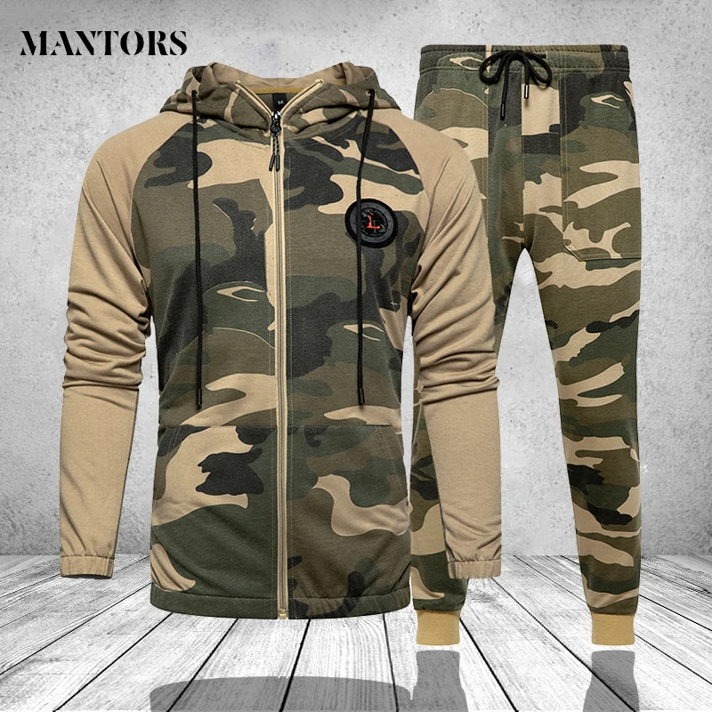 Male Tracksuit Set Hoodies Pants-Sets Two-Pieces Mens Fashion Men Camouflage Casual