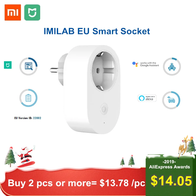 Baratos Xiaomi Mijia enchufe inteligente UE WiFi interruptor de tiempo de Control remoto memoria inteligente ahorro de energía funciona con el asistente de Google Alexa
