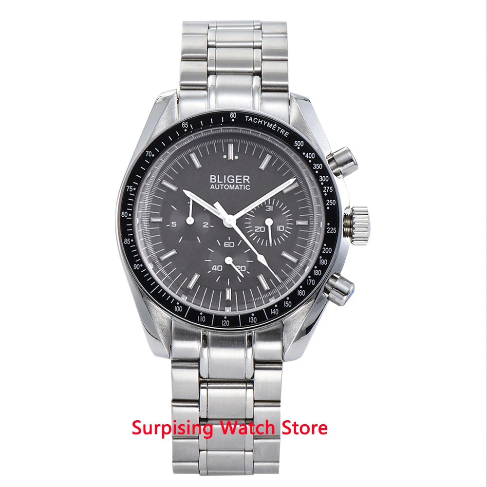 

Bliger 40mm Men's Watch Stainless Steel Strap Date & Week Function Luminous Automatic Mechanical Sport Wristwatch Men