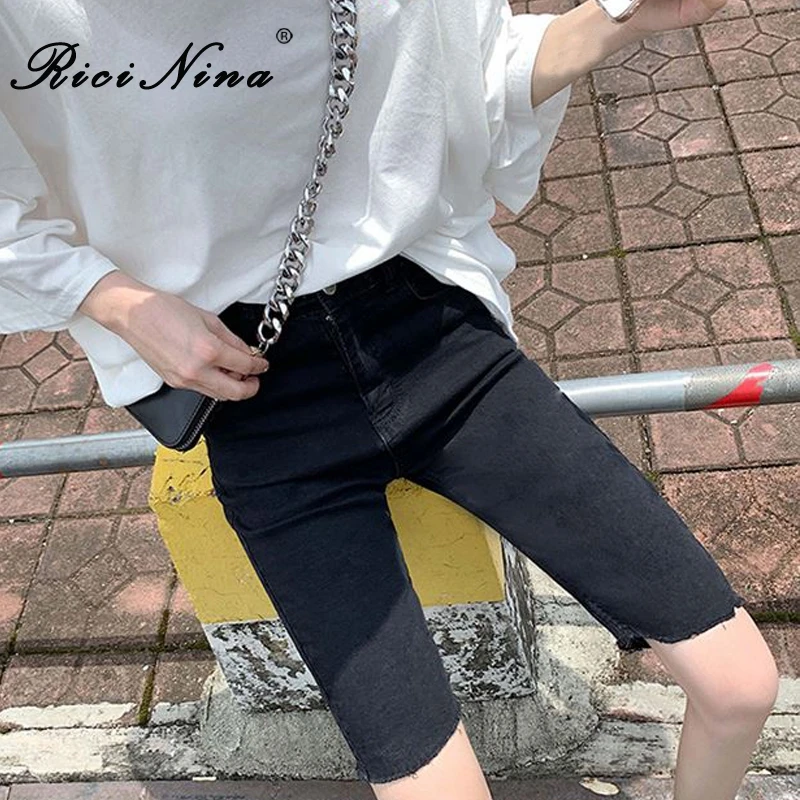 RICININA Jean Shorts Women High Waisted Zipper Buttons Pocket Short Femme T Jeans Mujer Summer Casual Plus Size Streetwear