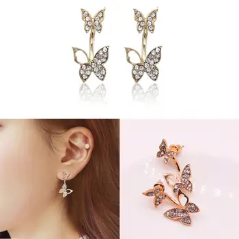 

Elegant Crystal Butterfly Earrings Simple Cute Korean Female Lady Small Stud Earrings Vintage Zircon Stone Earrings