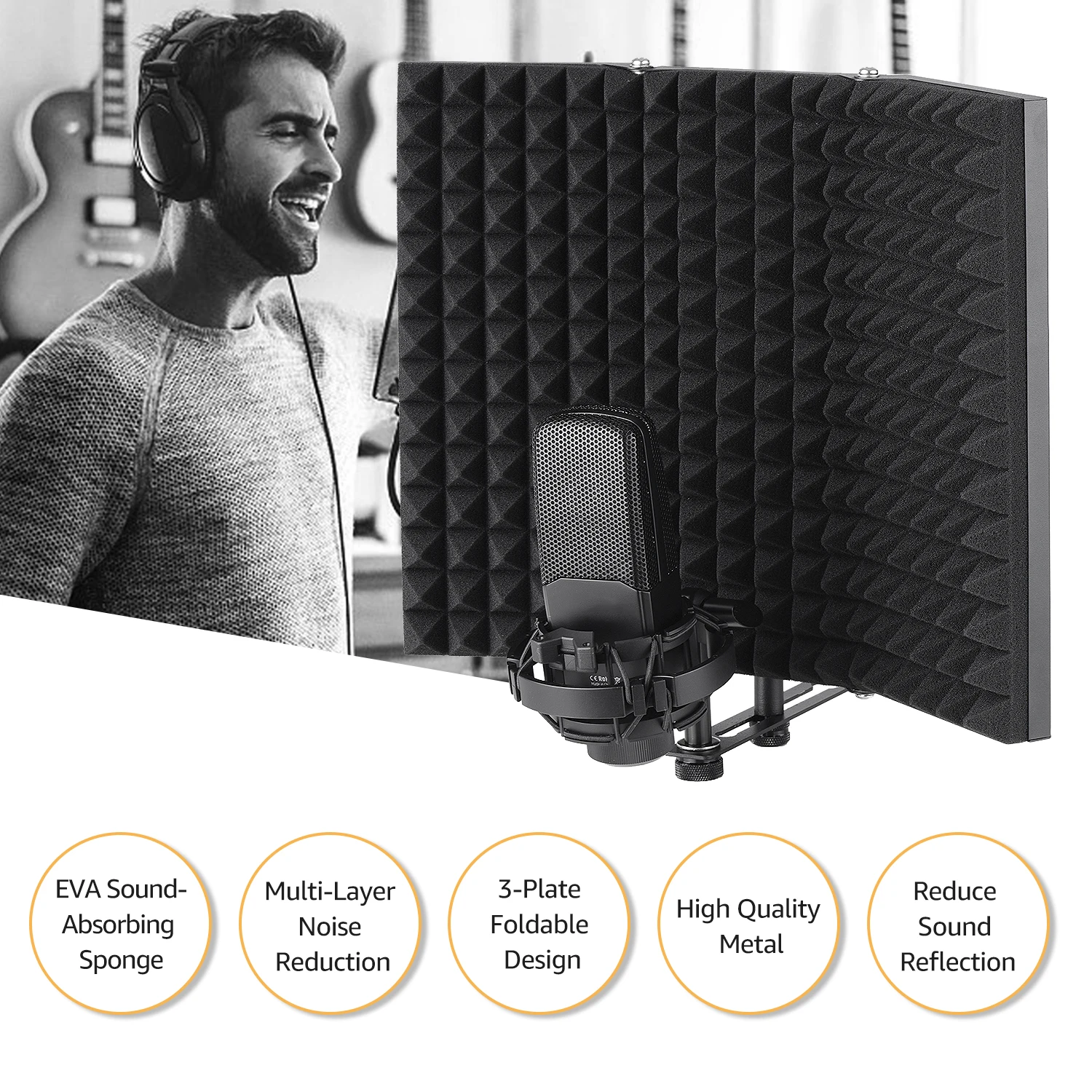 US $30.00 Professional Studio Recording Microphone Isolation Shield EVA Foam Sound Pop Filter Microphone Wind Screen with High Density