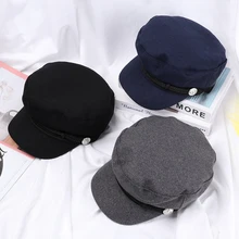 Кепка Капитана для путешествий, Кадетская шляпа, модная, унисекс, из искусственной кожи, военная шляпа, Осенние шляпы матроса для женщин, мужчин, черный, серый, плоский верх для женщин