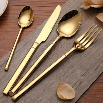 

"Golden Ti" 4pcs Cutlery Set Serving Set Stainless Steel Fork Dinner Spoon Knife Tea Spoon Dinnerware Flatware Set