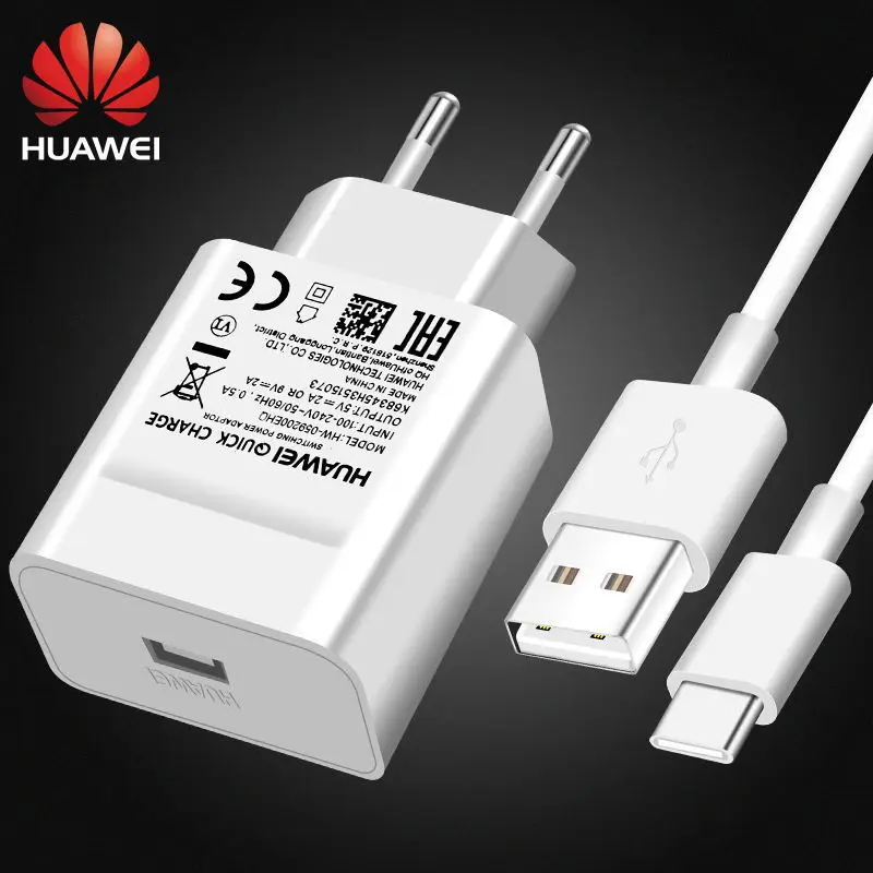 

Origina Huawei QC2.0 Fast Charger 9V 2A EU Plug USB 3.1 Type-C Kabel Quick Charge Adapter Voor p20 lite P9 P10 Nova 3 Smartphone