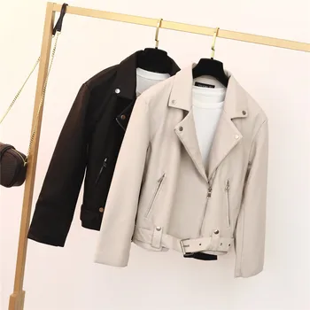 

Women's Fashion Motorcycle PU Leather Jacket Black Casual Loose Coat